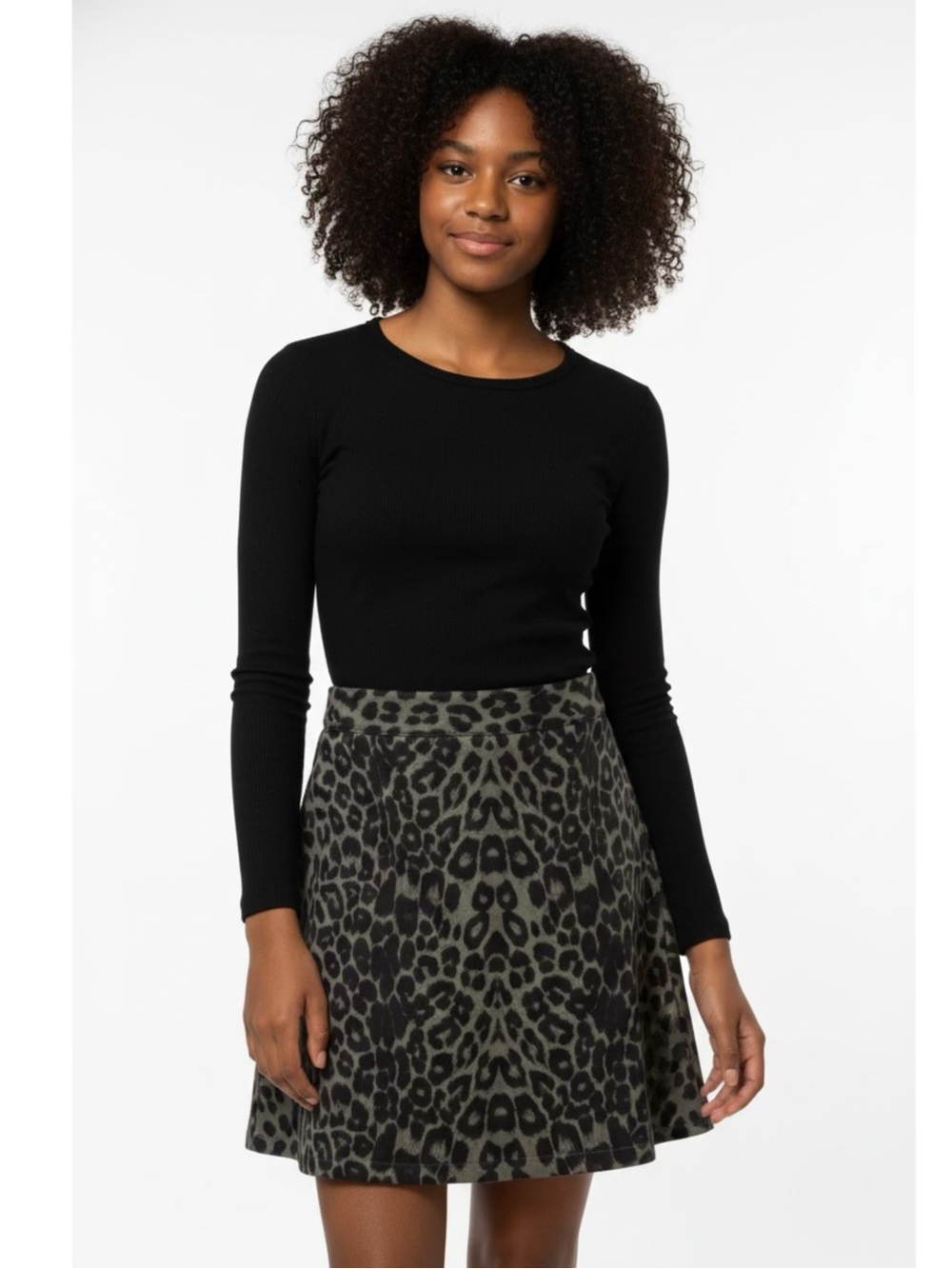 Leopard Print Mini Skirt - Black and Olive